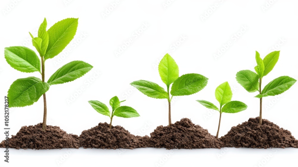 Growing Saplings in Soil Green Plants White Background Growth Development Nature Growing Saplings in Soil Green Plants White Background Growth Development Nature