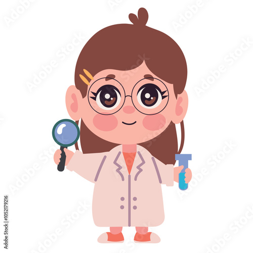 scientist girl with magnifier