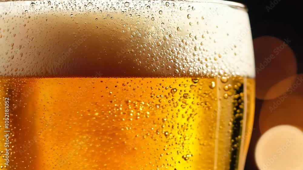 A detailed close-up of golden beer, capturing tiny bubbles rising through the liquid and a frothy foam layer on top. A detailed close-up of golden beer, capturing tiny bubbles rising through the liquid and a frothy foam layer on top.