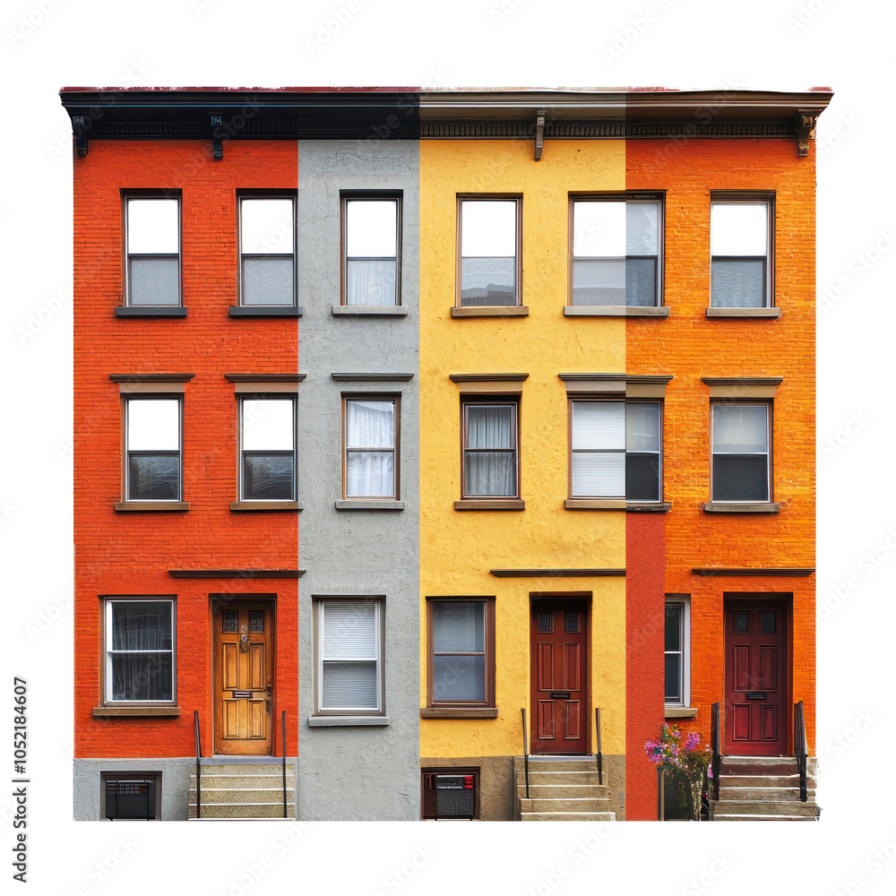 Obraz premium . Row house with a uniform facade and shared walls. isolated on transparency background