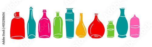 A set of colored bottles. hand drawing. Not AI, Vector illustration