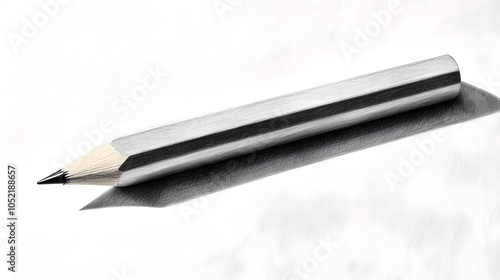 46. A perspective view of a lone pencil resting on a plain background, with shadows adding depth to the scene