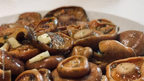 Cooked edible orange mushrooms.  Lactarius deliciosus.
 photo