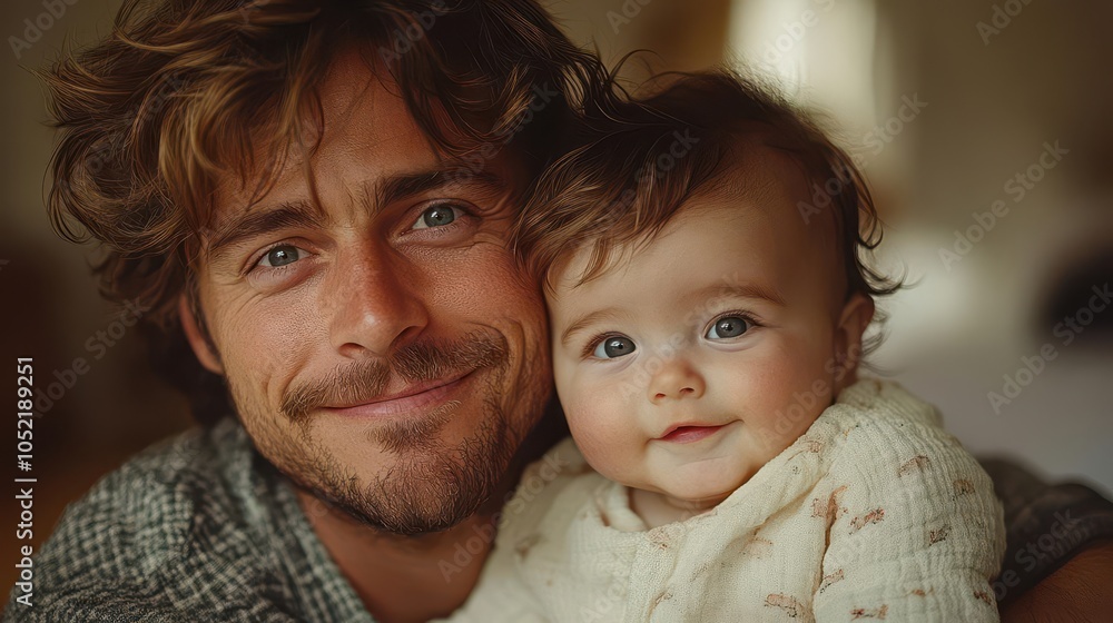 heartwarming portrait of a loving dad smiling joyfully with his adorable baby at home, showcasing the bond between parent and child in a cozy and nurturing environment filled with warmth and affection heartwarming portrait of a loving dad smiling joyfully with his adorable baby at home, showcasing the bond between parent and child in a cozy and nurturing environment filled with warmth and affection