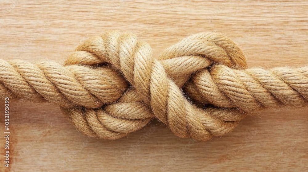 Close-Up of a Twisted Rope Knot on Wooden Surface Close-Up of a Twisted Rope Knot on Wooden Surface