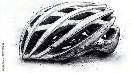 A Black and White Artistic Illustration of a Bicycle Helmet photo