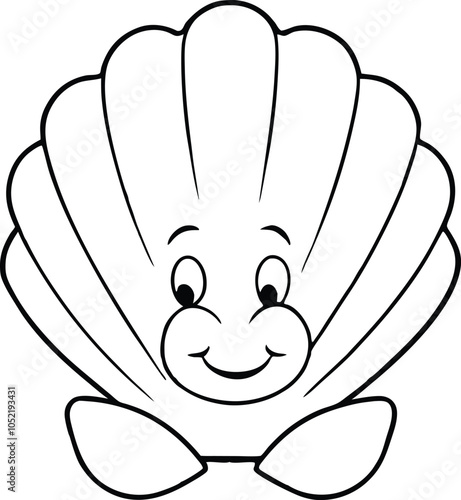Smiling Seashell Cartoon Character Coloring Page