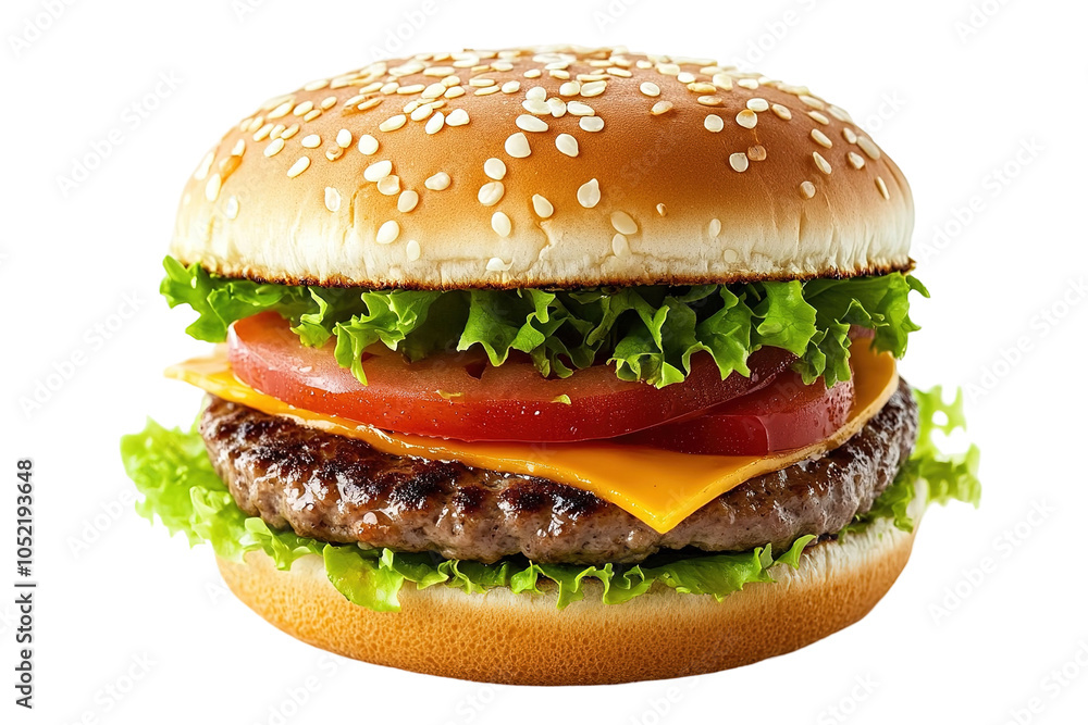 A hamburger with lettuce and tomato. on transparent background. A hamburger with lettuce and tomato. on transparent background.
