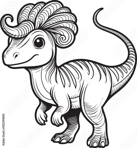 Baby T-Rex smiling, Triceratops with big, Stegosaurus, Pterodactyl flying Dinosaur coloring page for toddler