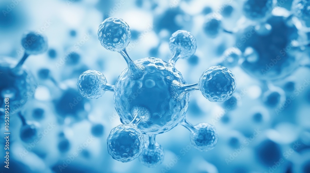 Exploring the intricate world of blue molecular structures amidst a soft backdrop of blurred scientific elegance Exploring the intricate world of blue molecular structures amidst a soft backdrop of blurred scientific elegance