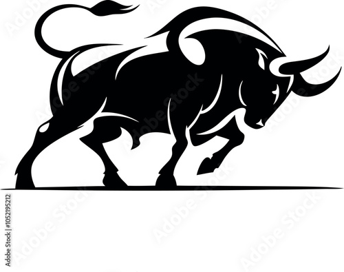 A minimalistic black silhouette of a bull