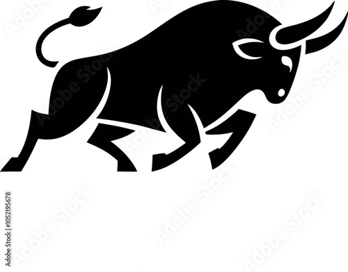 A minimalistic black silhouette of a bull