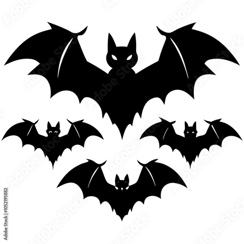  set-of-bats-icons-silhouette-vector.Set of bat silhouettes