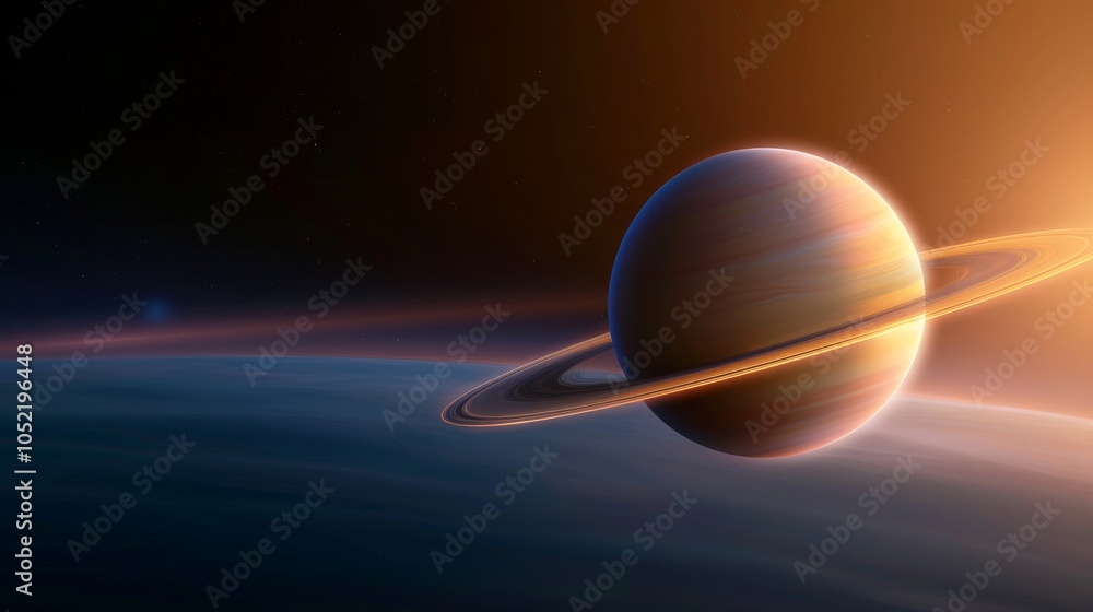 Spectacular view of Saturn's rings illuminated by a celestial sunrise in space. Spectacular view of Saturn's rings illuminated by a celestial sunrise in space.