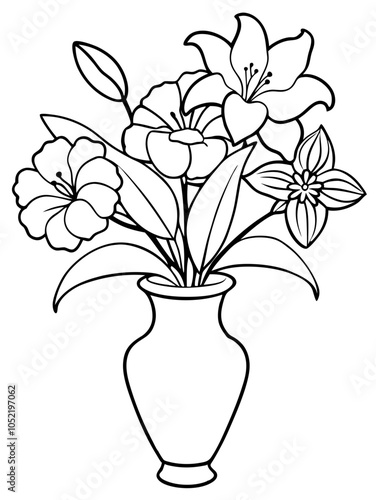 bouquet of flowers in a vase for the coloring book