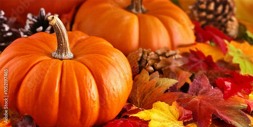 Pumpkins and leaves