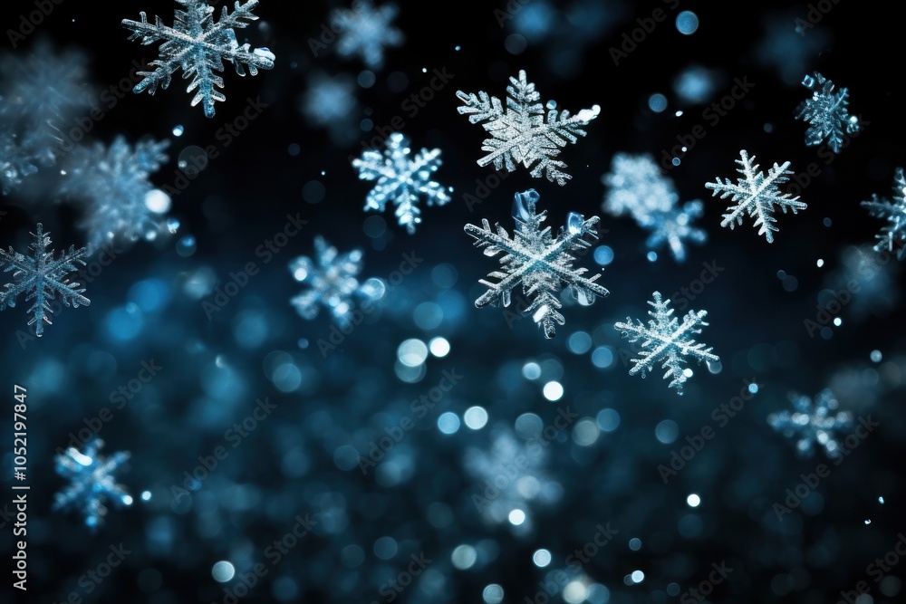 Fototapeta premium Snowflakes backgrounds black background illuminated.