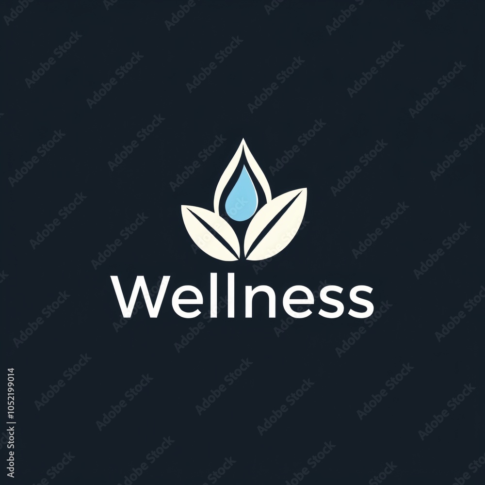 Wellness logo featuring a water droplet and leaves, symbolizing health and nature on a dark background Wellness logo featuring a water droplet and leaves, symbolizing health and nature on a dark background
