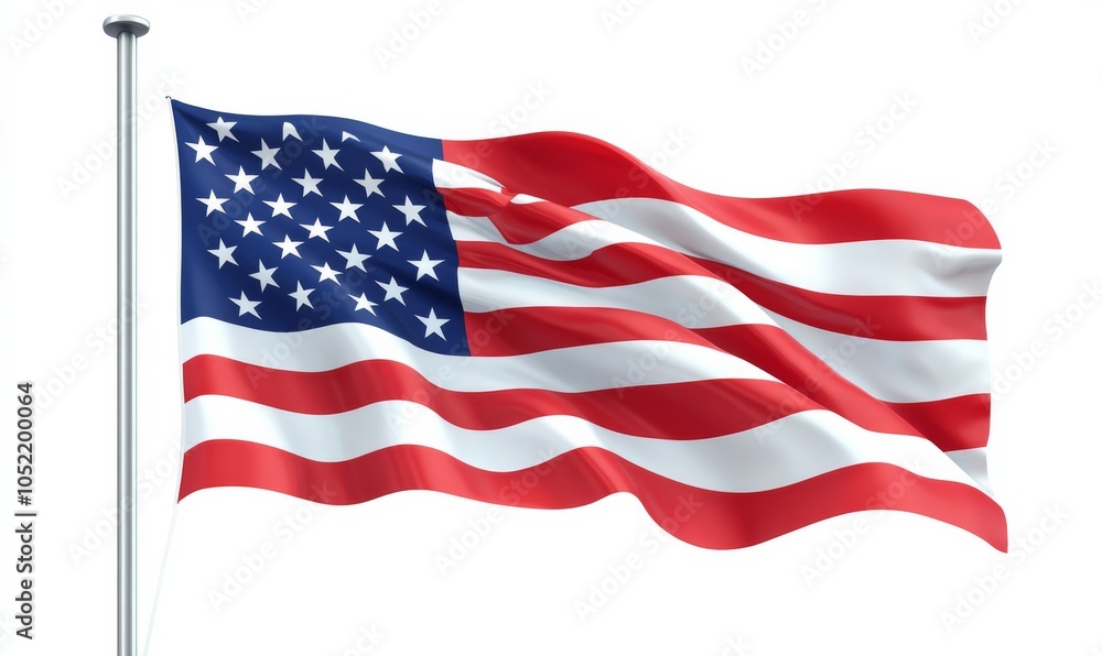 Obraz premium Isometric USA flag standing on a flagpole, with crisp, clear lines and vibrant colors, isolated and detailed