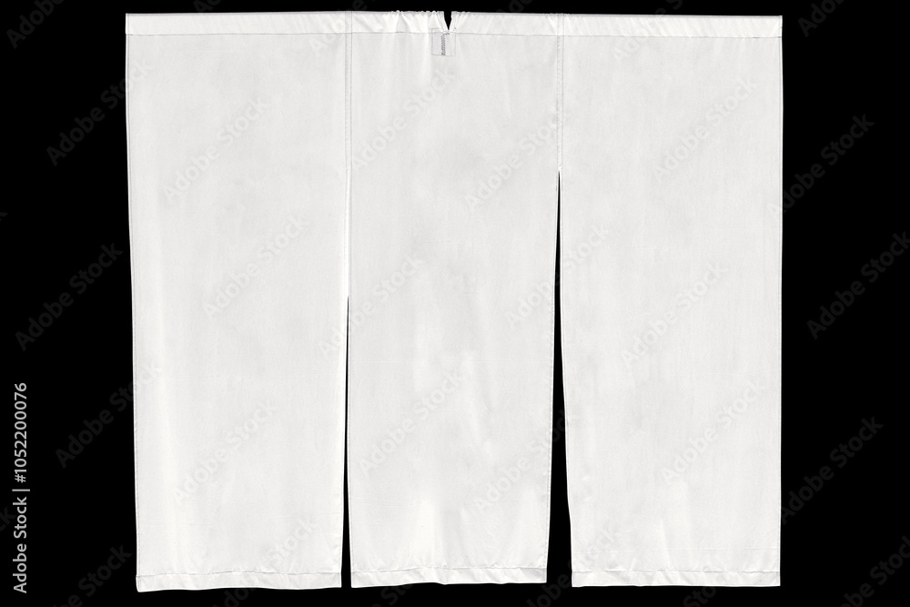 white vertical fabric Japanese style door and window flag with waving texture isoalate black background