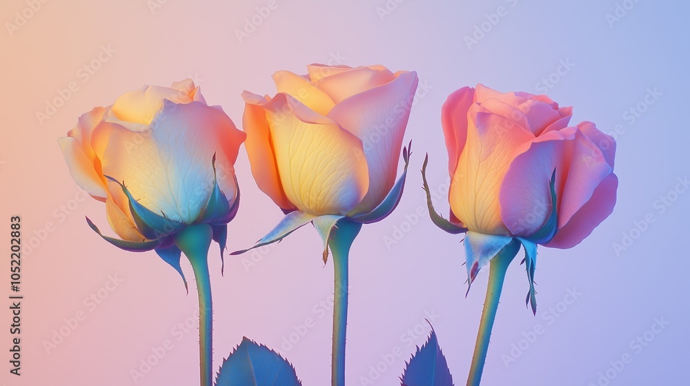 Close-up tree, pastel roses on a pastel background