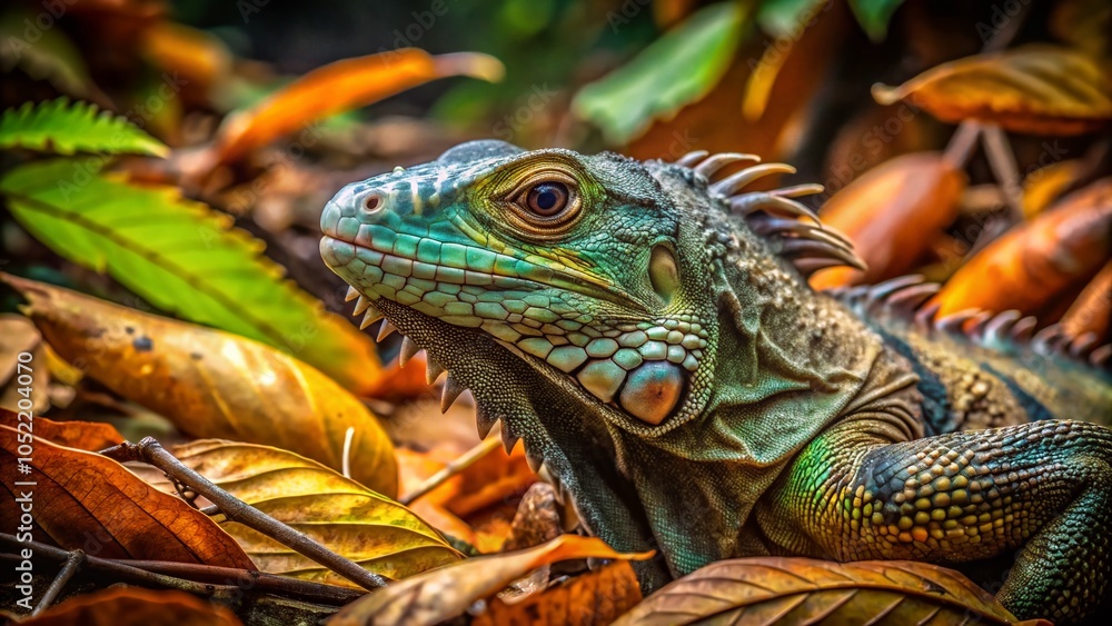 Fototapeta premium Wild Iguana in Costa Rica's Lush Ecosystem: A Glimpse of Biodiversity and Nature's Beauty