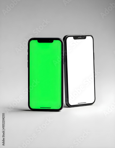 Two Smartphone mockup with Vibrant Green Screen Display
