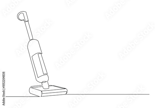 Continuous single line sketch drawing of vacuum cleaner electric household appliance one line editable stroke vector illustration