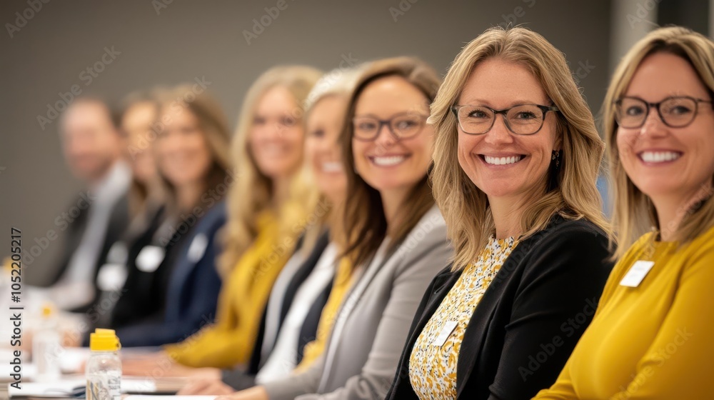 Obraz premium Group of smiling professionals at a conference table.