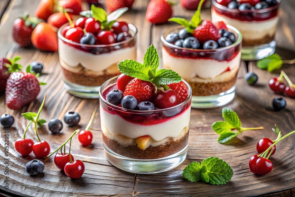 Indulgent Dessert Cups Showcasing Layers of Cream and Fresh Berries, Perfect for Celebrating Any Special Occasion Indulgent Dessert Cups Showcasing Layers of Cream and Fresh Berries, Perfect for Celebrating Any Special Occasion