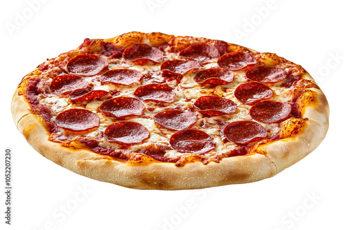 A pepperoni pizza with a lot of pepperoni on it. on transparent background.