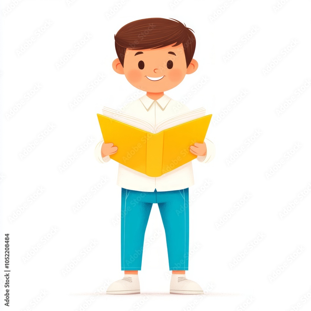 A cheerful boy reading a yellow book, promoting literacy and learning. A cheerful boy reading a yellow book, promoting literacy and learning.