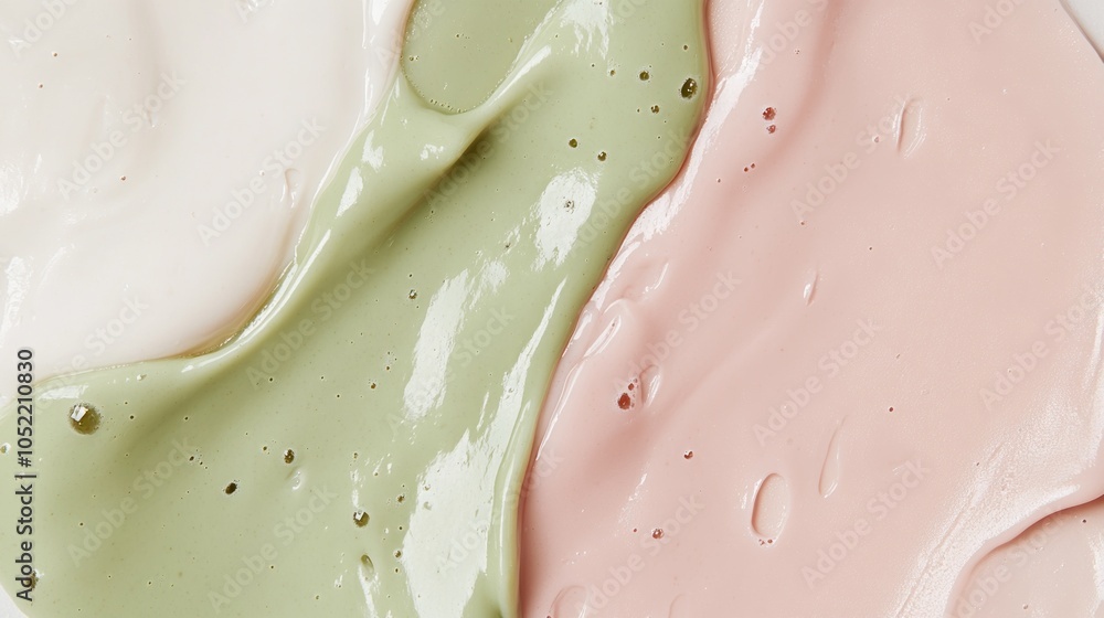 Fototapeta premium A close-up of three smooth, colorful pastes in shades of pink, green, and white.