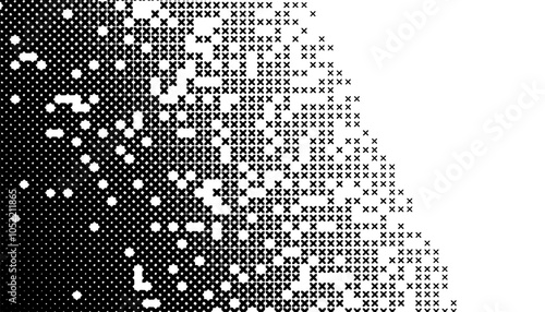 Black and white abstract transition geometric pattern. Smooth fade and disappear effect. Fully editable vector element. 