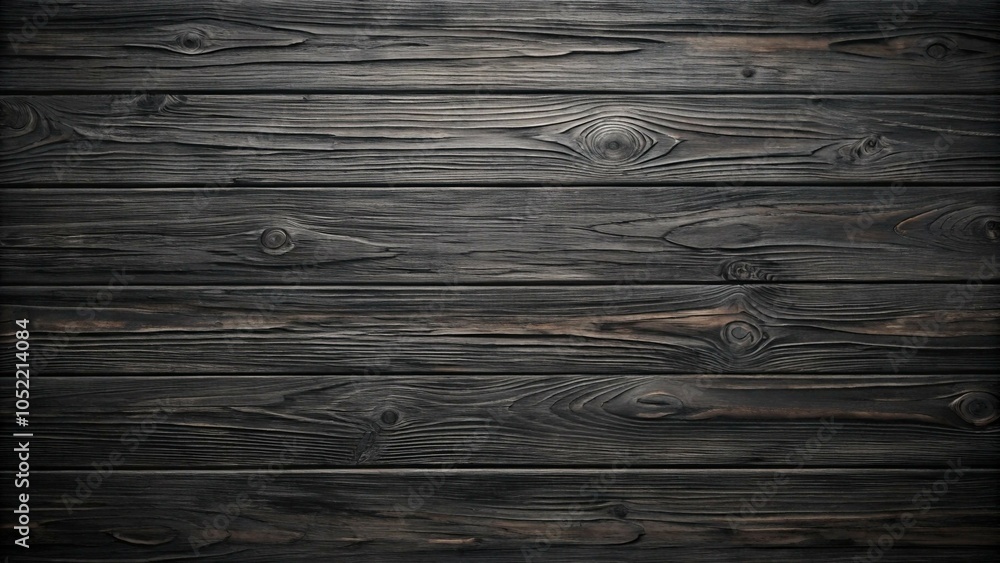Naklejka premium Black Painted Wood Background, Dark and Sleek Wooden Planks, Subtle Grain Patterns, Minimalistic and Modern Design
