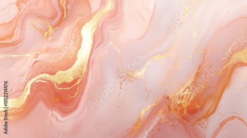 Rose Gold Marble Slab Background, Rich Pink Marble with Intricate Metallic Gold Veins, Soft and Elegant Color Palette photo