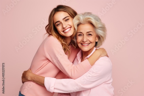 Hugging adult smile laughing.