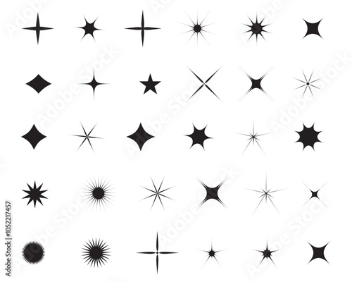 Star icons. Set of Twinkling star, Sparkle star and shining burst. Christmas vector illustration.