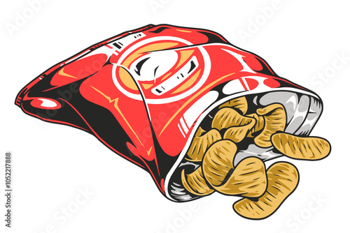 Snack bag spilling crunchy treats on a table