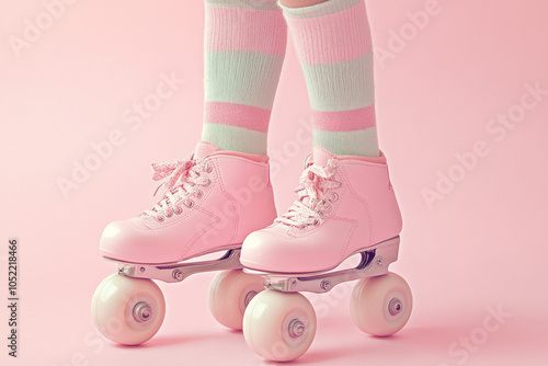 Girl in pink rollers and socks laughs uncontrollably while surrounded by friends at a sleepover, as they play a hilarious prank on each other. photo