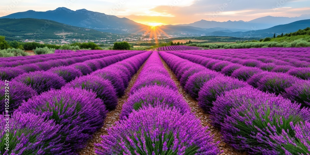 Obraz premium Stunning Lavender Fields at Sunset in Provence France