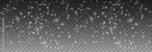 Vector flying snow. Flying snowflakes on an isolated transparent background. Winter or Christmas background. Snow or snowflakes png.