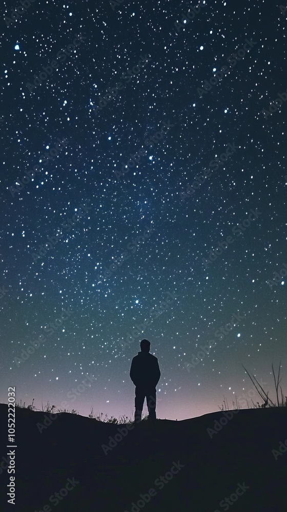 Silhouette of a Man Gazing at the Starry Night Sky Silhouette of a Man Gazing at the Starry Night Sky