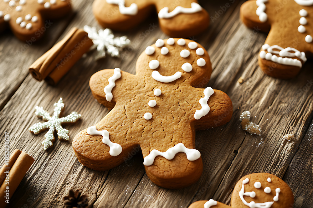 A collection of festive gingerbread cookies, capturing the warm holiday spirit with intricate icing designs and traditional shapes like stars, hearts, and gingerbread people. A collection of festive gingerbread cookies, capturing the warm holiday spirit with intricate icing designs and traditional shapes like stars, hearts, and gingerbread people.