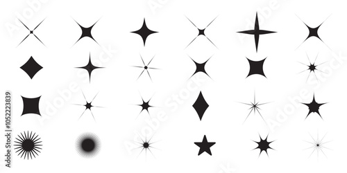 Star icons. Set of Twinkling star, Sparkle star and shining burst. Christmas vector illustration.
