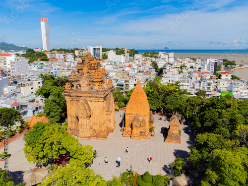 The Cham Towers of Ponagar.

Nha Trang is a resort city in Vietnam. Mid-October.  Shooting from a drone. photo