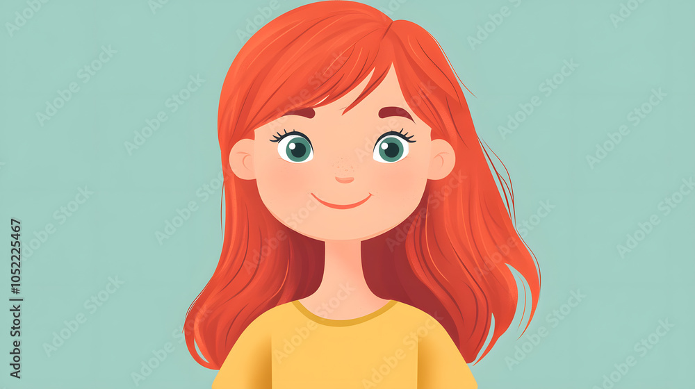 A cartoon girl with long red hair and a yellow shirt A cartoon girl with long red hair and a yellow shirt