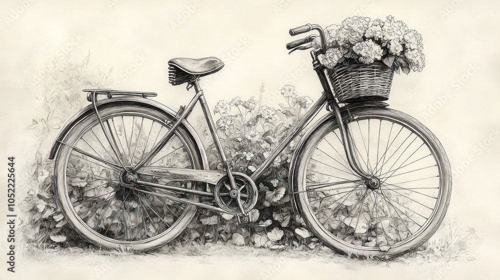 Obraz premium A Vintage Bicycle with Flowers in a Basket