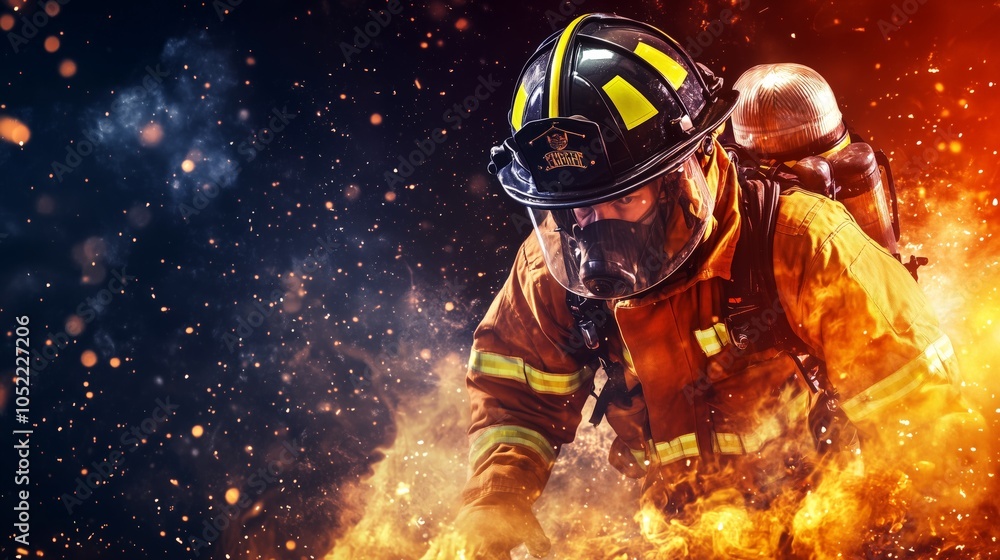 Obraz premium Firefighter in uniform rushing to emergency call, focused and determined. AI generated