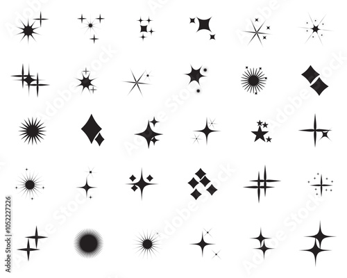 Star icons. Set of Twinkling star, Sparkle star and shining burst. Christmas vector illustration.